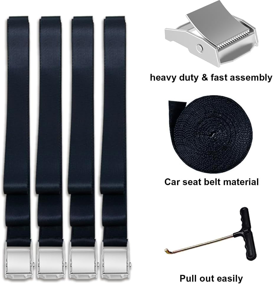 USA Windproof Trampoline Stakes Anchor Kit-4Pcs Steel Corkscrew Anchor,Heavy Duty Tie down Kit with T-Hook&Reinforced Safety Straps,Secure Weatherproof Protection for Trampolines,Tents&Playsets