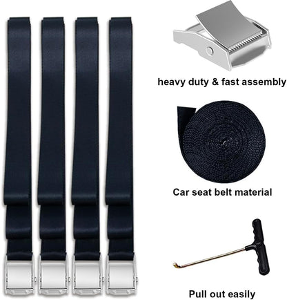 USA Windproof Trampoline Stakes Anchor Kit-4Pcs Steel Corkscrew Anchor,Heavy Duty Tie down Kit with T-Hook&Reinforced Safety Straps,Secure Weatherproof Protection for Trampolines,Tents&Playsets