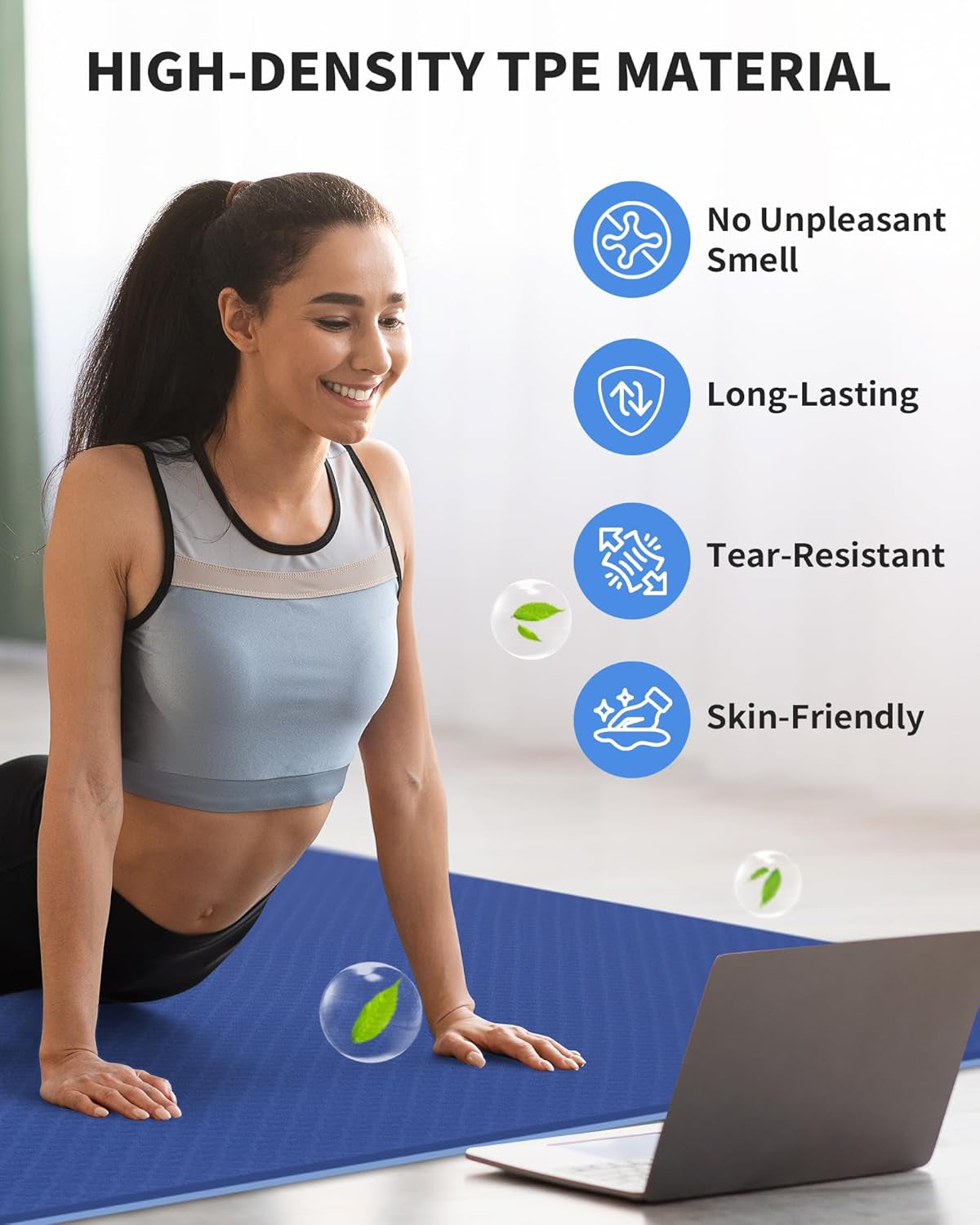 Yoga Mat 72" X 48" Large Workout Mat for Home Gym Flooring | 6Mm-12Mm (0.24"-0.48") Extra Thick Exercise Mat for Apartment Fitness | High-Density TPE Cushioning for Joint Protection
