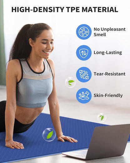 Yoga Mat 72" X 48" Large Workout Mat for Home Gym Flooring | 6Mm-12Mm (0.24"-0.48") Extra Thick Exercise Mat for Apartment Fitness | High-Density TPE Cushioning for Joint Protection
