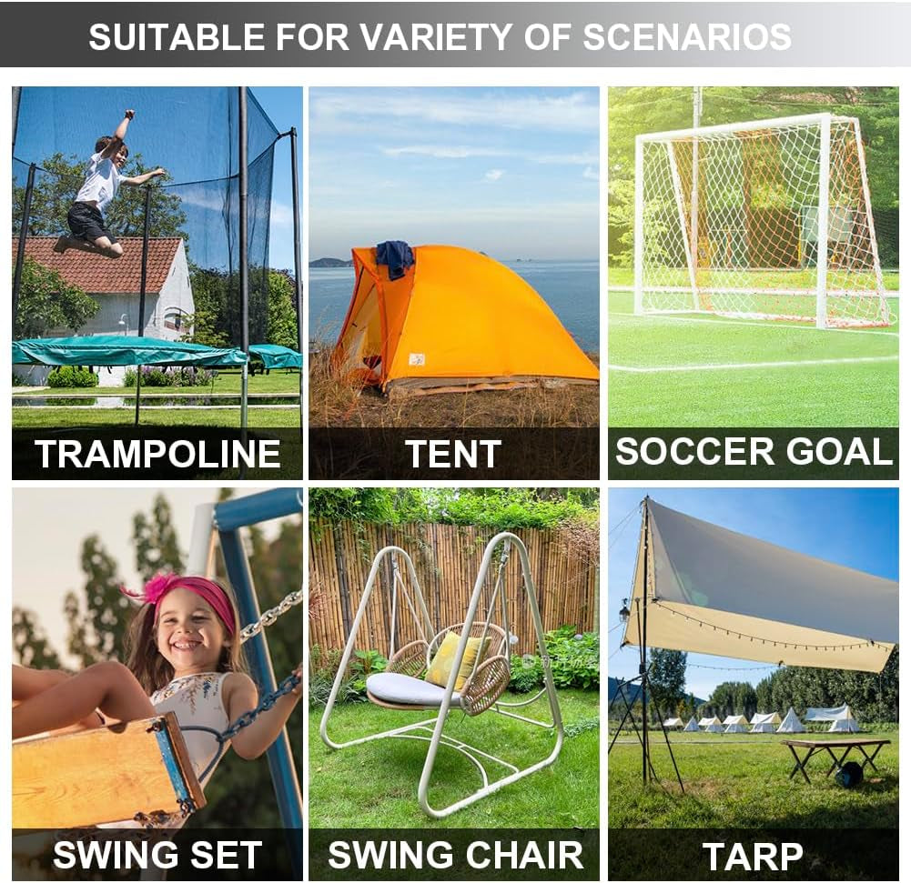 USA Windproof Trampoline Stakes Anchor Kit-4Pcs Steel Corkscrew Anchor,Heavy Duty Tie down Kit with T-Hook&Reinforced Safety Straps,Secure Weatherproof Protection for Trampolines,Tents&Playsets