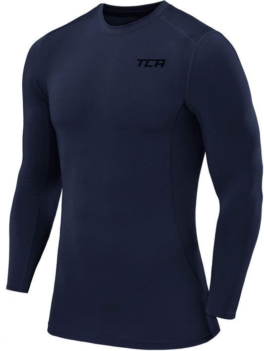 Men and Boys' Long Sleeve Compression Shirt Men, Athletic Workout Men Sports Undershirt Base Layer Top - Navy Eclipse, XL Boy (12-14 Years)