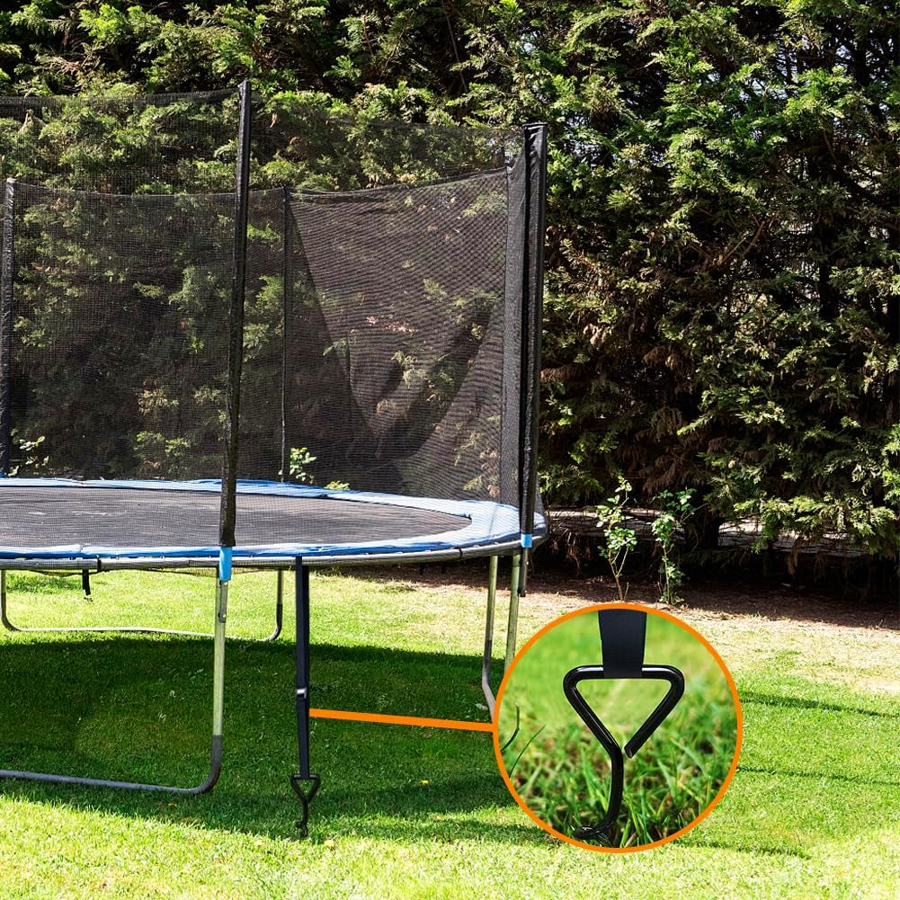 USA Windproof Trampoline Stakes Anchor Kit-4Pcs Steel Corkscrew Anchor,Heavy Duty Tie down Kit with T-Hook&Reinforced Safety Straps,Secure Weatherproof Protection for Trampolines,Tents&Playsets