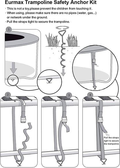 USA Windproof Trampoline Stakes Anchor Kit-4Pcs Steel Corkscrew Anchor,Heavy Duty Tie down Kit with T-Hook&Reinforced Safety Straps,Secure Weatherproof Protection for Trampolines,Tents&Playsets