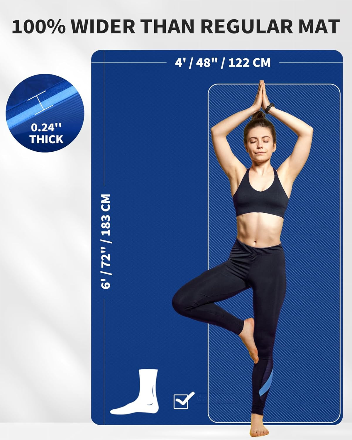 Yoga Mat 72" X 48" Large Workout Mat for Home Gym Flooring | 6Mm-12Mm (0.24"-0.48") Extra Thick Exercise Mat for Apartment Fitness | High-Density TPE Cushioning for Joint Protection