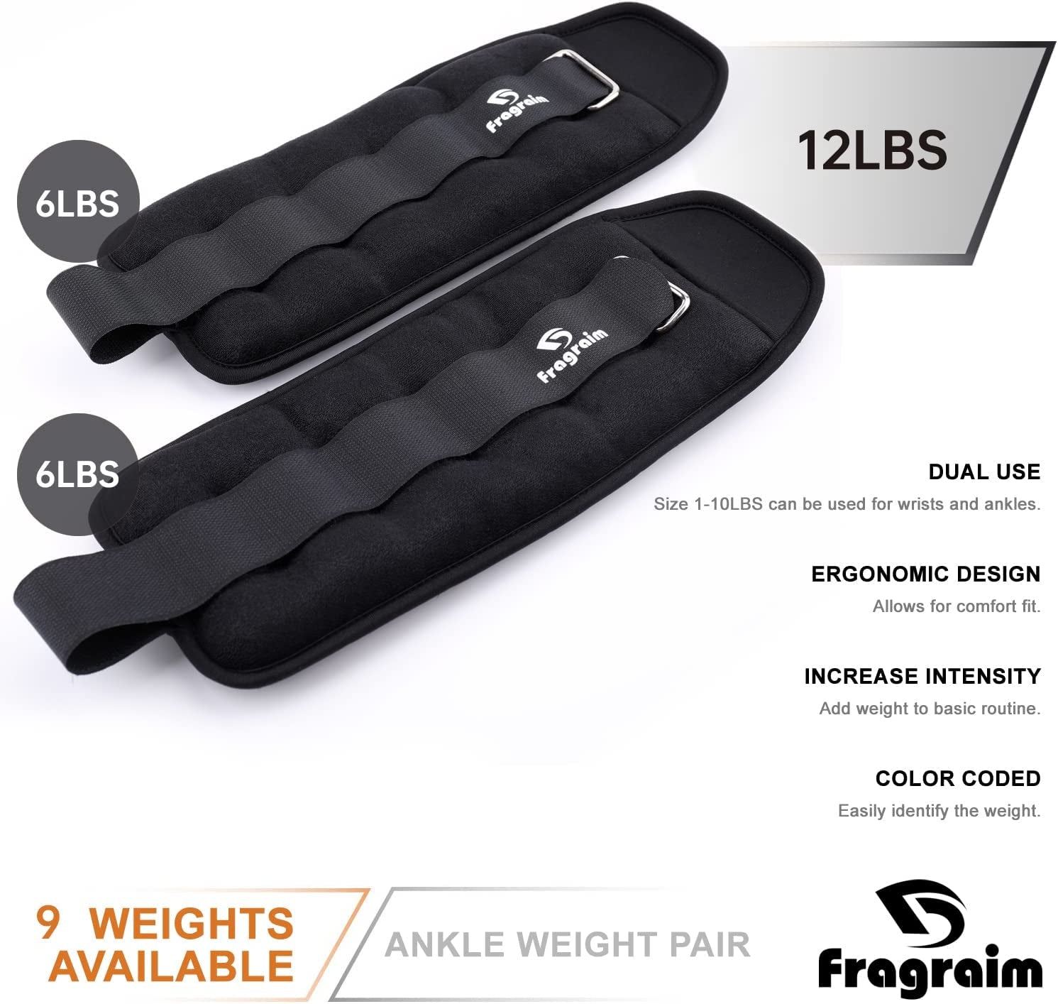 Ankle Weights for Women, Men and Kids - 1/2/3/4/6/8/10/12/15/20 LBS 1 Pair Strength Training Wrist/Leg/Arm Weight with Adjustable Strap for Jogging, Gymnastics, Aerobics, Home Fitness, Physical Therapy