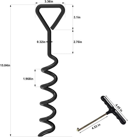 USA Windproof Trampoline Stakes Anchor Kit-4Pcs Steel Corkscrew Anchor,Heavy Duty Tie down Kit with T-Hook&Reinforced Safety Straps,Secure Weatherproof Protection for Trampolines,Tents&Playsets